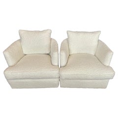 Mid-Century Modern Pair of Club Chairs Newly Upholstered in Cream Boucle Fabric