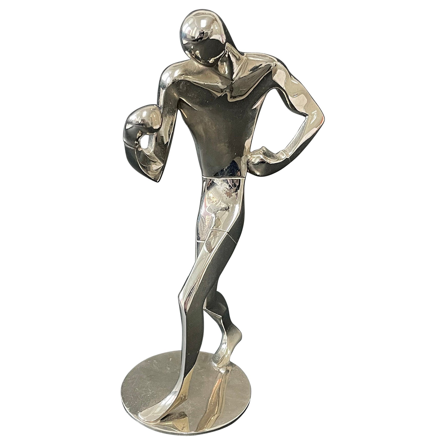 "Sculpture classique Art déco d'un boxeur, finition nickel par Hagenauer