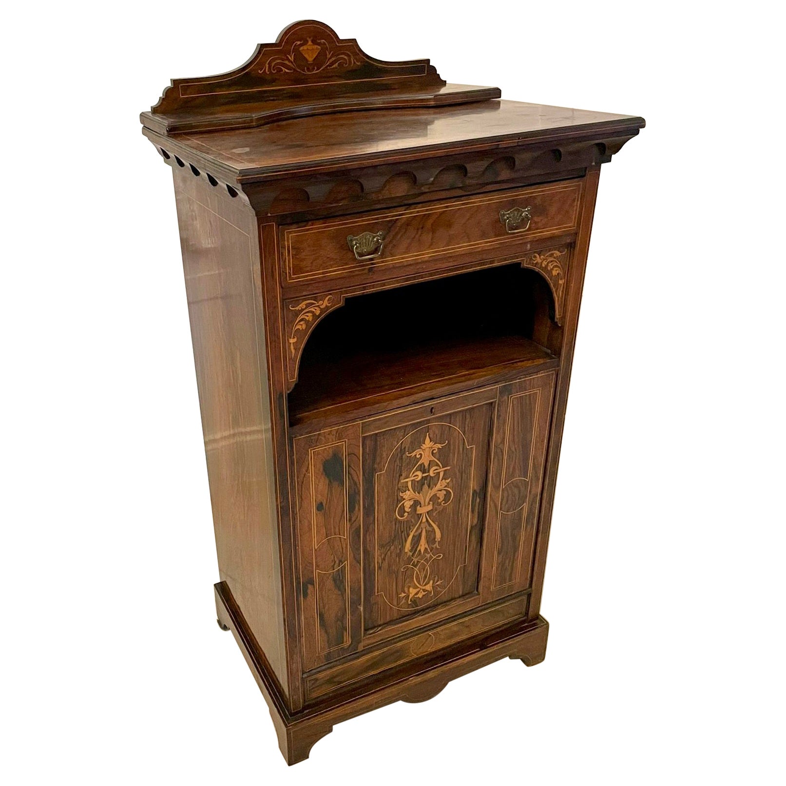 Antique Edwardian Quality Rosewood Inlaid Side Cabinet For Sale
