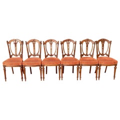Suite of 6 Walnut Chairs, Louis XVI Style, 19th Century