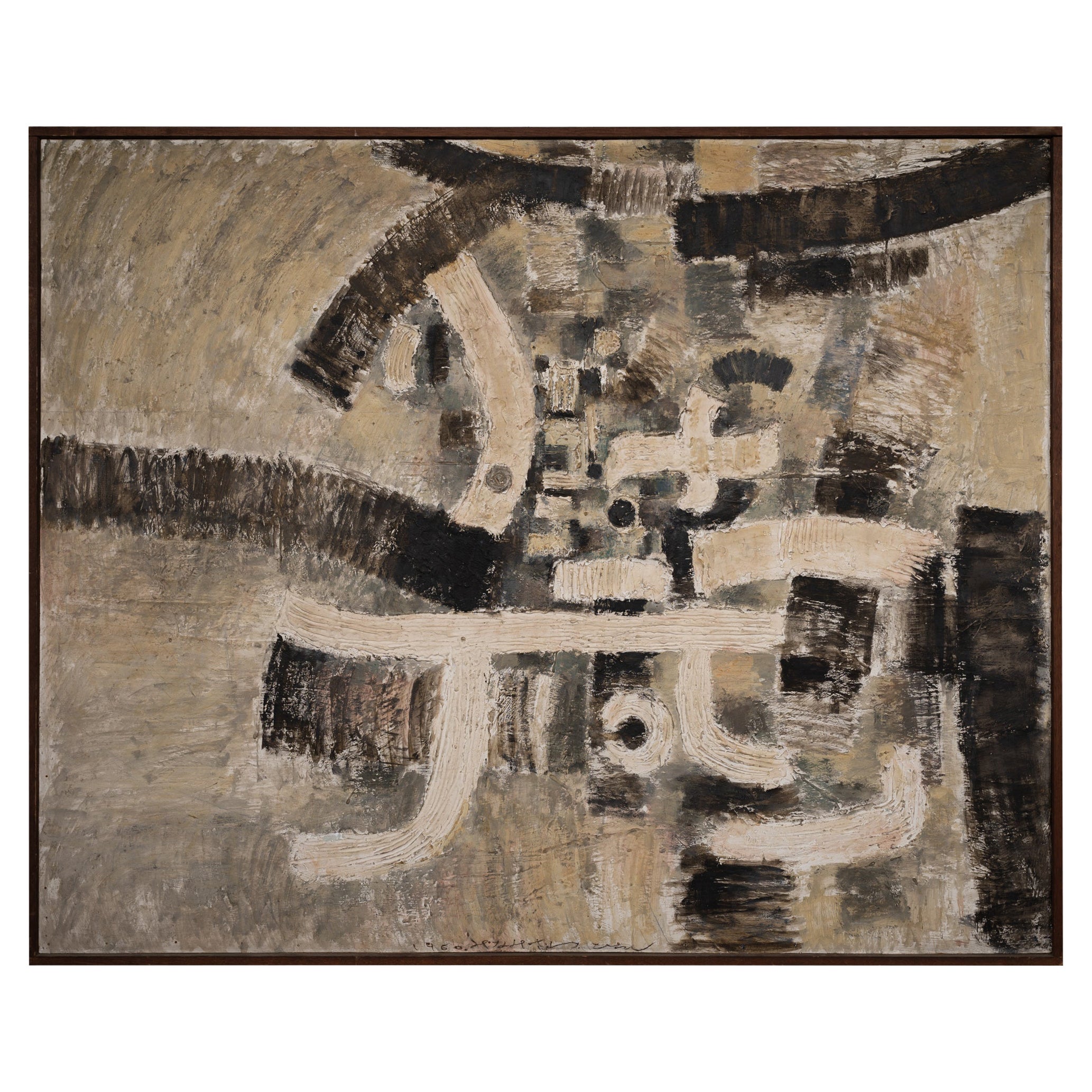 Japanese Single Panel Painting Formal Abstraction For Sale