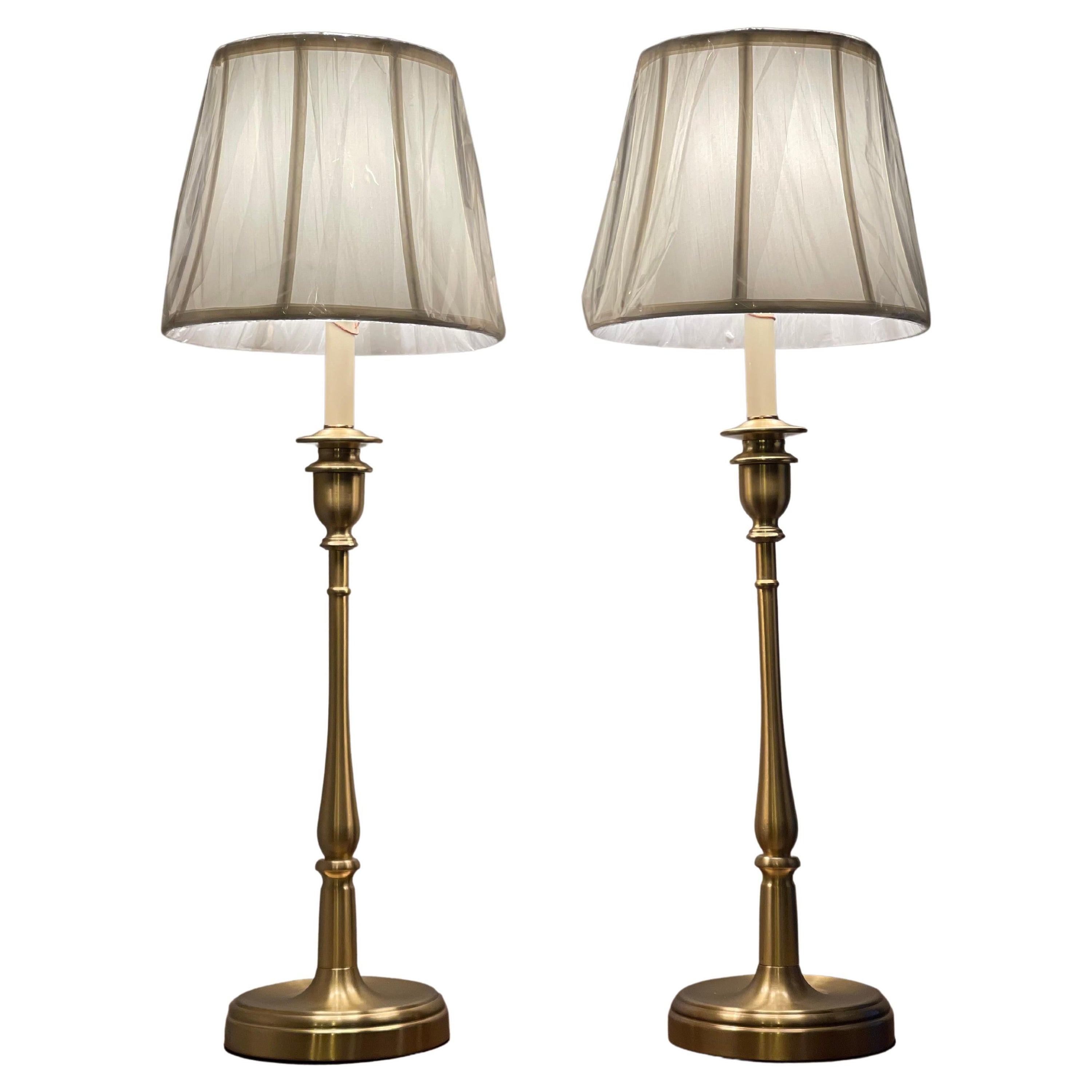Stunning Pair of Ralph Lauren Tall Victorian Brass Candle Table Lamp