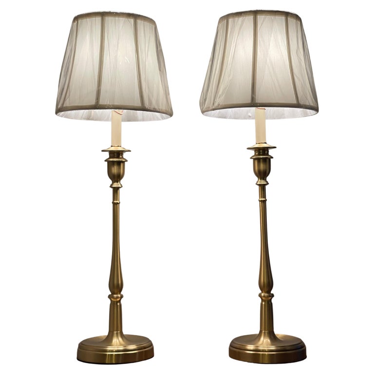 Stunning Pair of Ralph Lauren Tall Victorian Brass Candle Table Lamp at 1stDibs