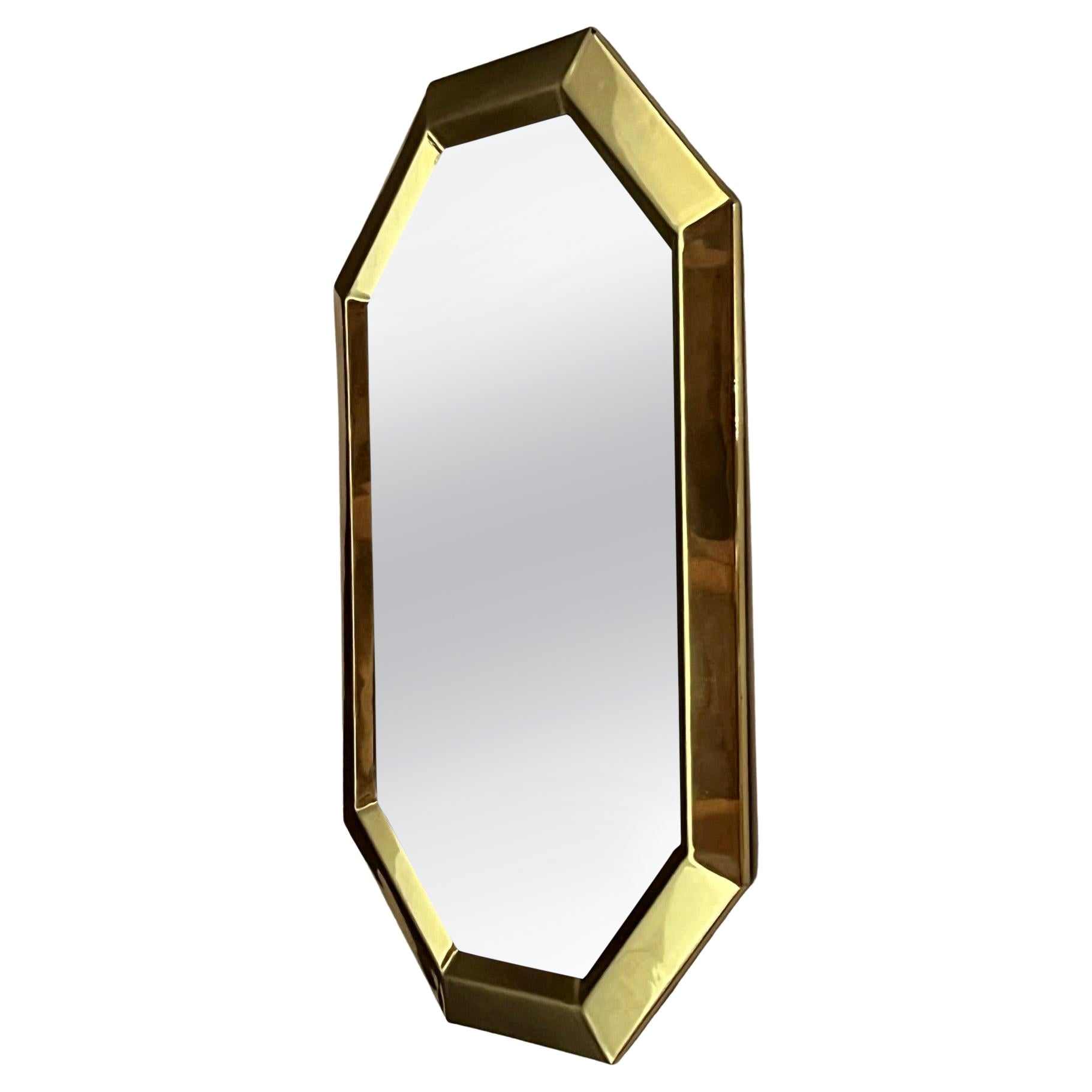 Unusual Polished Brass Octagon Mirror ca' 1970's For Sale