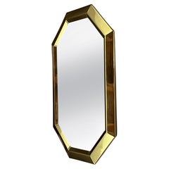 Retro Unusual Polished Brass Octagon Mirror ca' 1970's