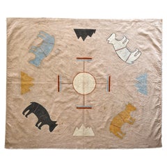 Vintage Navajo Picture Writing on Muslin, Four Bears with Four Mountains