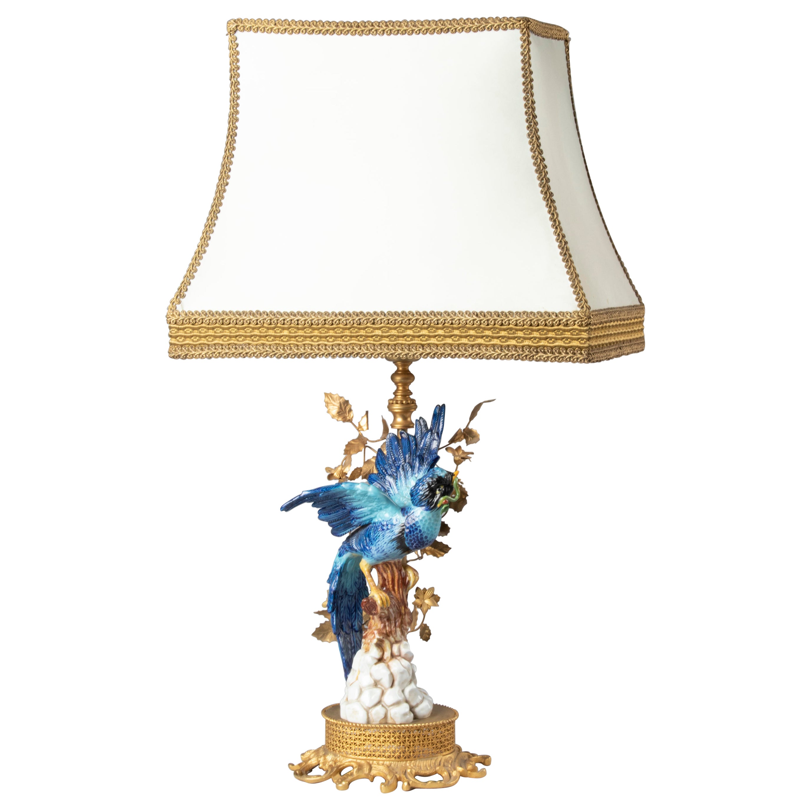 Mid-Century Modern Table Lamp with Sèvres Ceramic Parrot For Sale