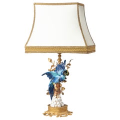 Antique Mid-Century Modern Table Lamp with Sèvres Ceramic Parrot