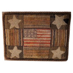 Antique 19th C American Flag and Stars Hand Hooked Rug