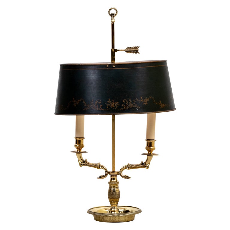 Antike englische Bouillotte-Lampe aus Messing mit grünem Zinn im Angebot  bei 1stDibs
