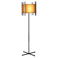 Rare Elegant Floor Lamp in Metal, Brass and Parchment Paper