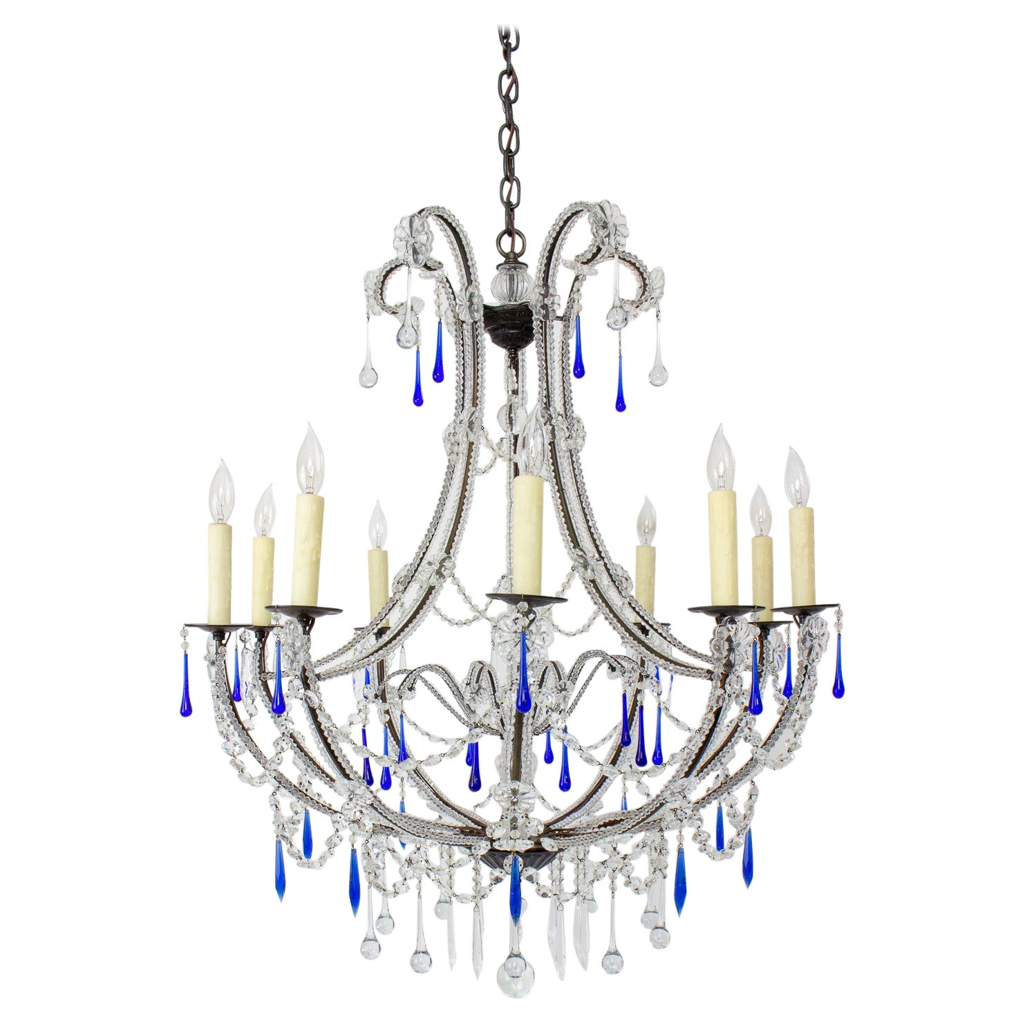 Aurora Grande Large Chandelier with Cobalt Crystals For Sale