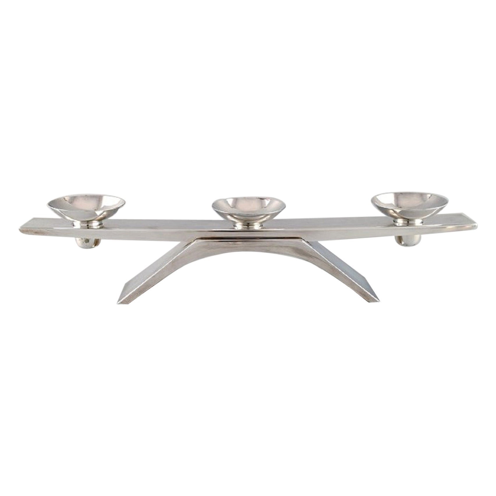 WMF, Germany, Modernist Ikora Candleholder in Plated Silver, Mid-20th Century For Sale