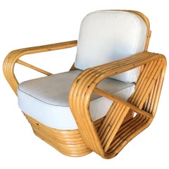 Restored Used 1940's Five-Strand Square Pretzel Rattan Lounge Chair