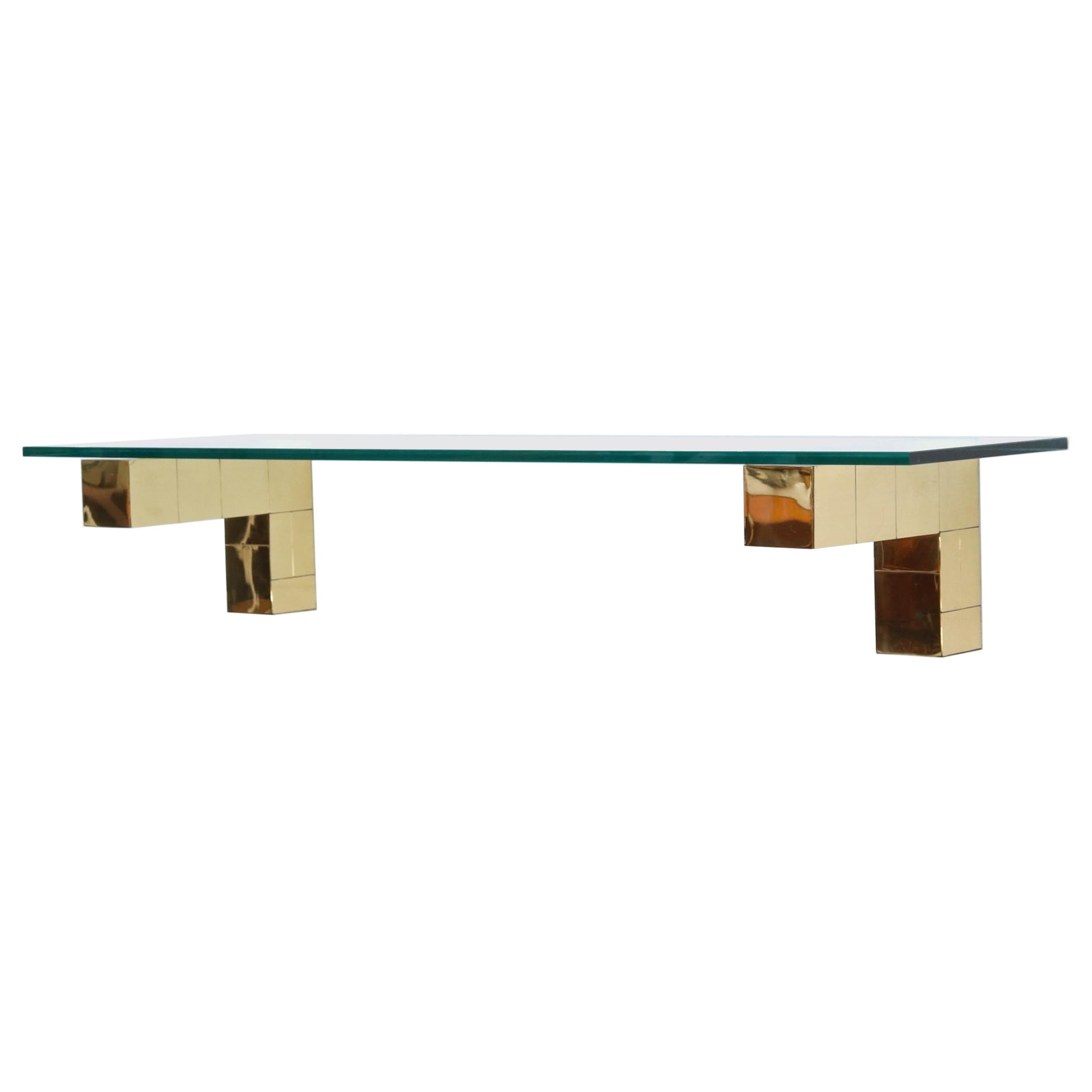 Paul Evans Cityscape Brass and Glass Shelf For Sale
