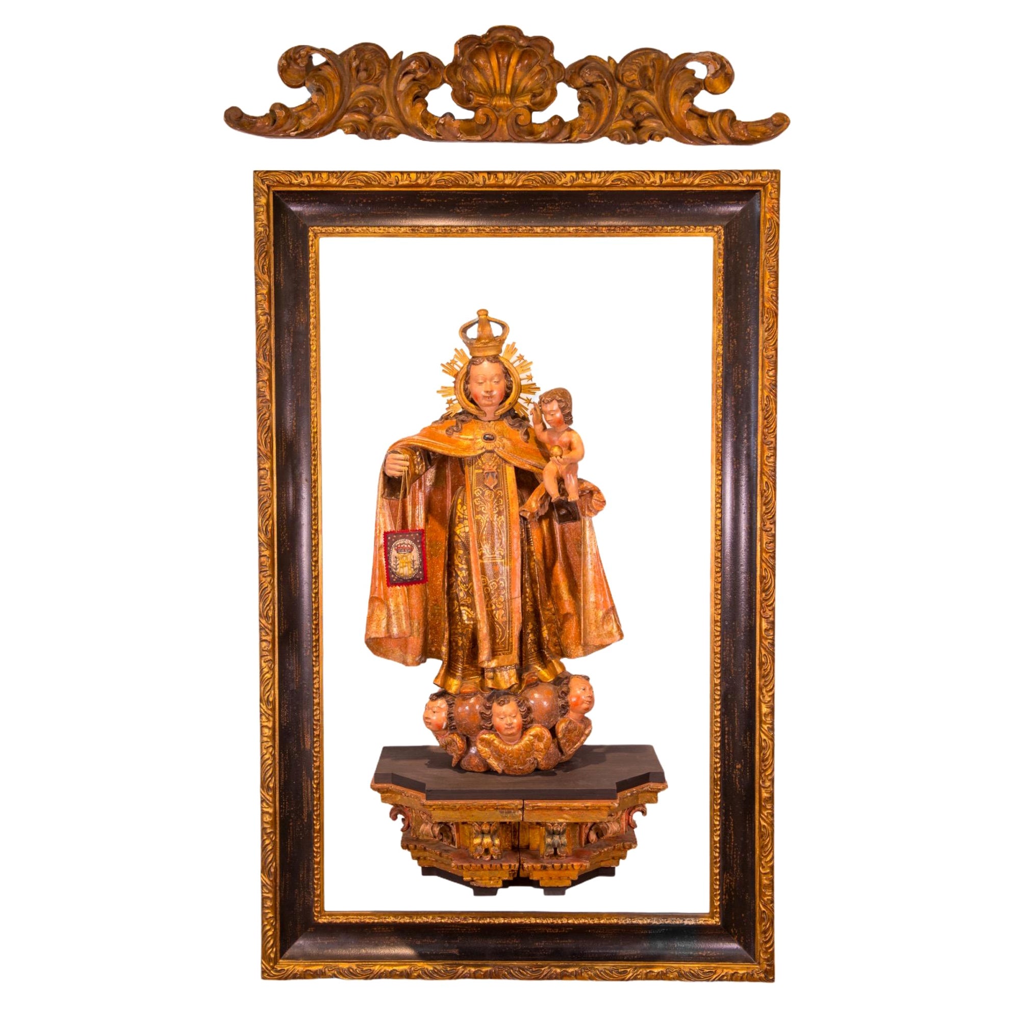 16th Century Our Lady of Mount Carmel, Gold Gilded and Polychromed For Sale