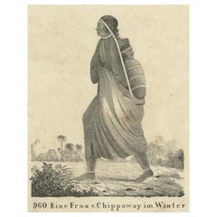 Original Antique Print of a North American Chippewa Mother with Child, 1836