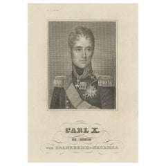 Original Antique Portrait of Charles X, King of France, ca.1840