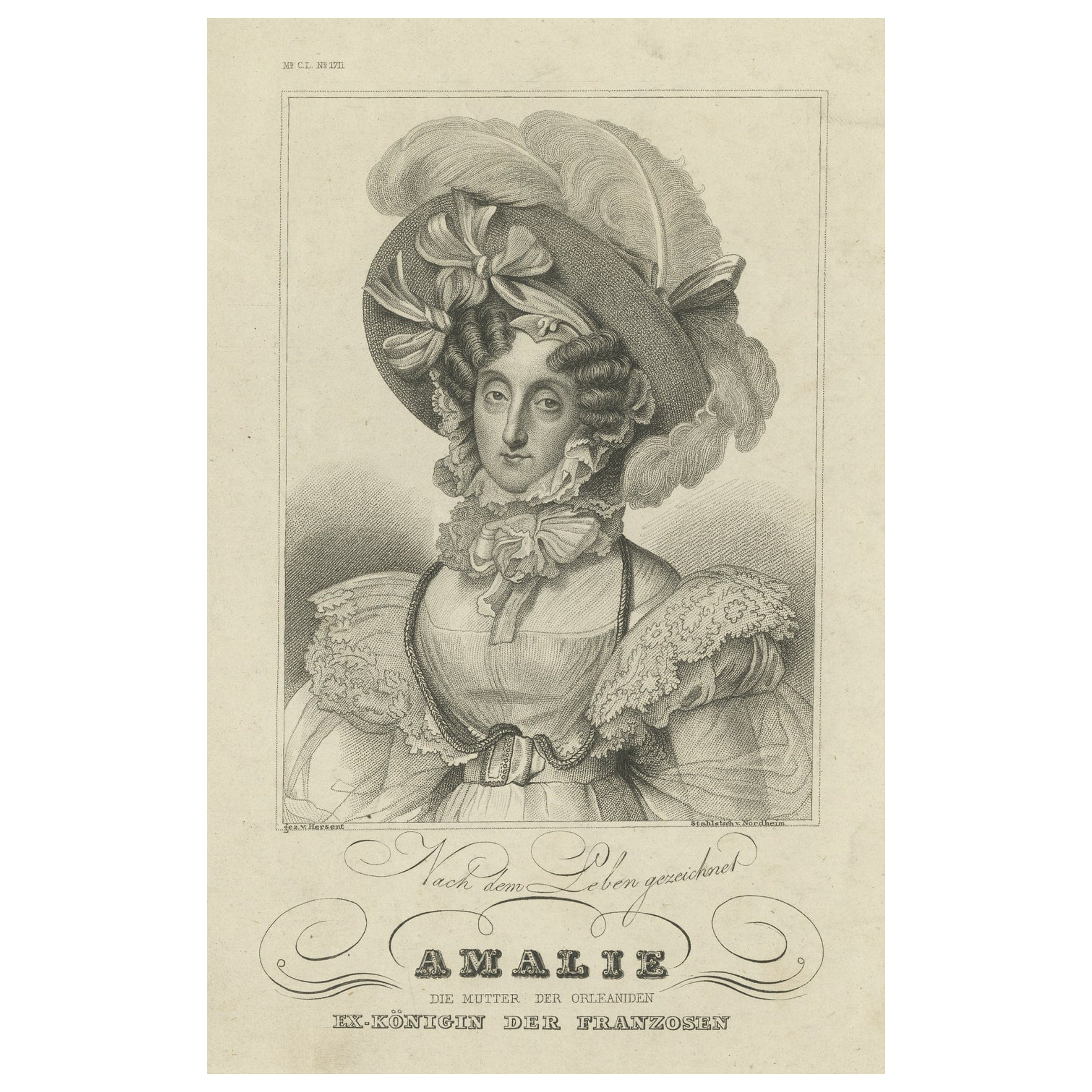 Original Antique Portrait of Maria Amalia Teresa of Naples and Sicily, ca.1840