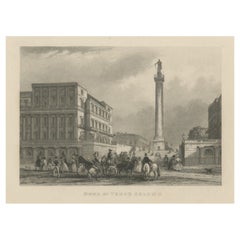 Antique Original Steel Engraved View of the Duke of York Column in London, England, 1840