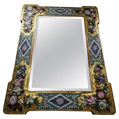 Antique Fine and Large Italian Mosaic, Micromosaic and Blown Glass Mirror, Venice, 19th