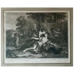 Antoine Coypel Engraving "Amor and Psyche" by Jean Audran, 18th Century