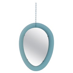 Italian Wall Mirror in Blue Glass and Steel