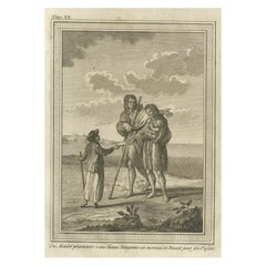 Original Antique Print of Patagones or Patagonian Giants, South America, ca.1770