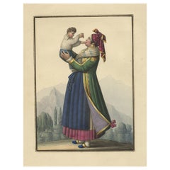 Original Handcolored Print of an East European Woman & Child 'Poland?', ca.1890