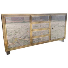 Chromed & Gilded Brass and Mirrored Sideboard by Muchel Pigniere, circa 1970