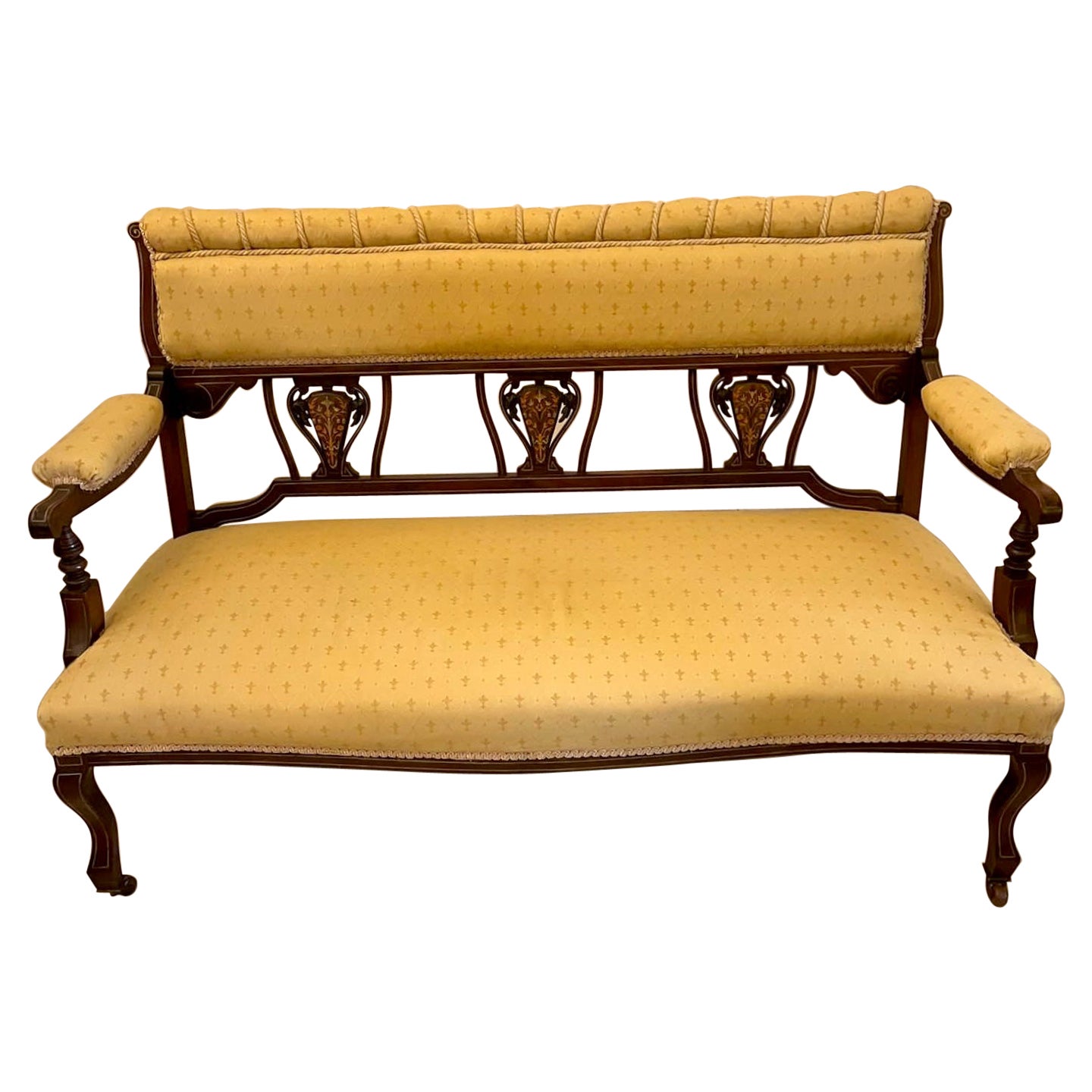 Antique Victorian Quality Inlaid Mahogany Settee For Sale