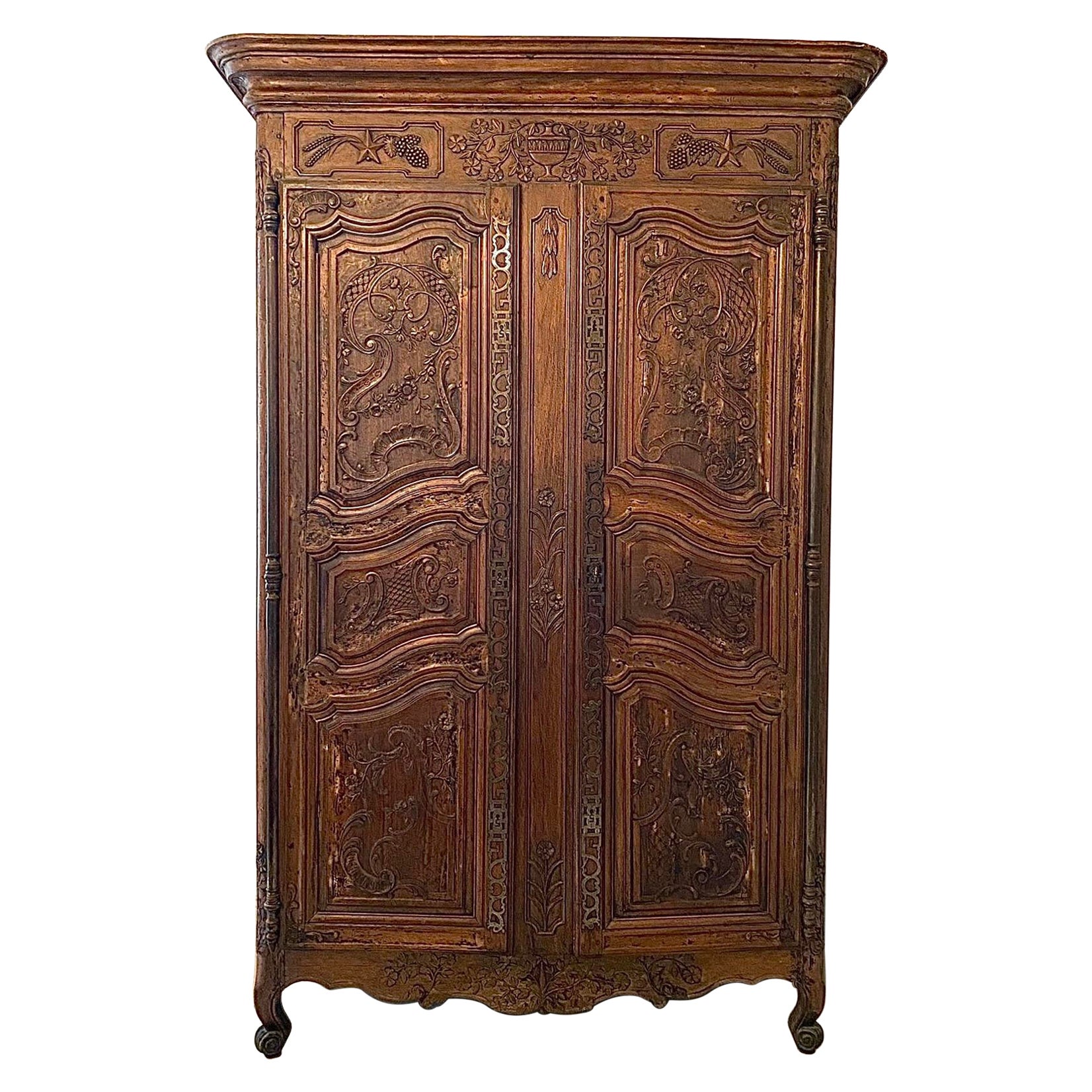 French Large Louis XV Period Wardrobe Provencal Richly Carved 18th - France For Sale