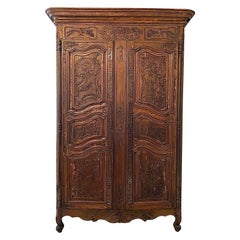 French Large Louis XV Period Wardrobe Provencal Richly Carved 18th - France