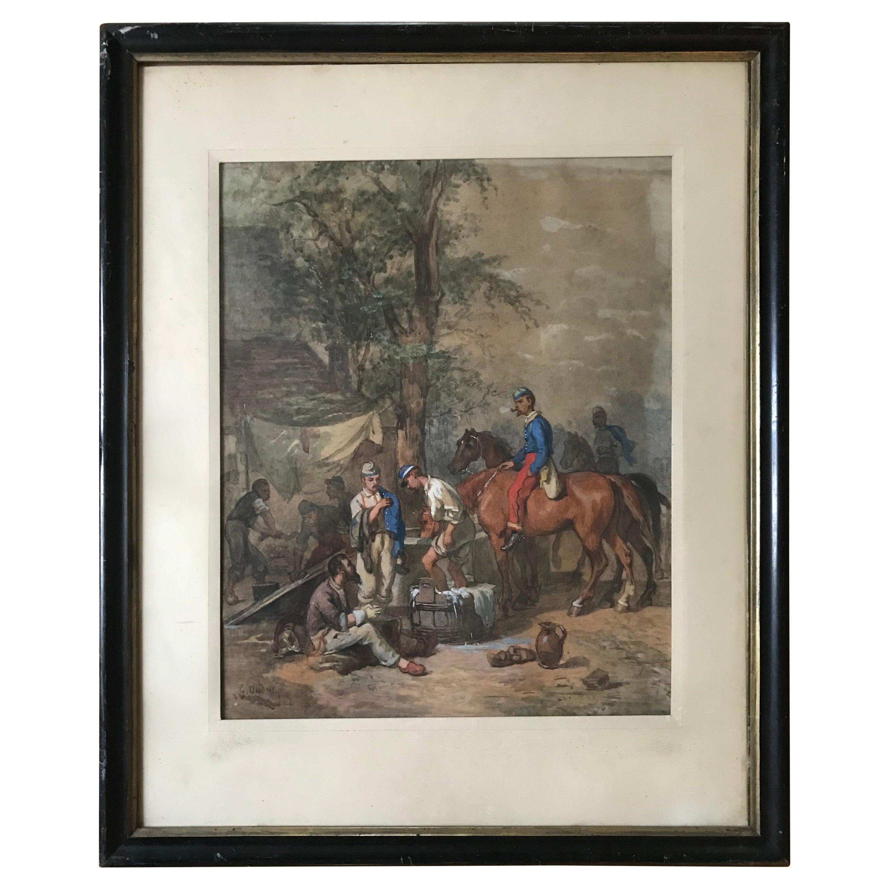 G. Verdey " Life of the French Cavalry Summer 1914 " Watercolour 20th Century For Sale