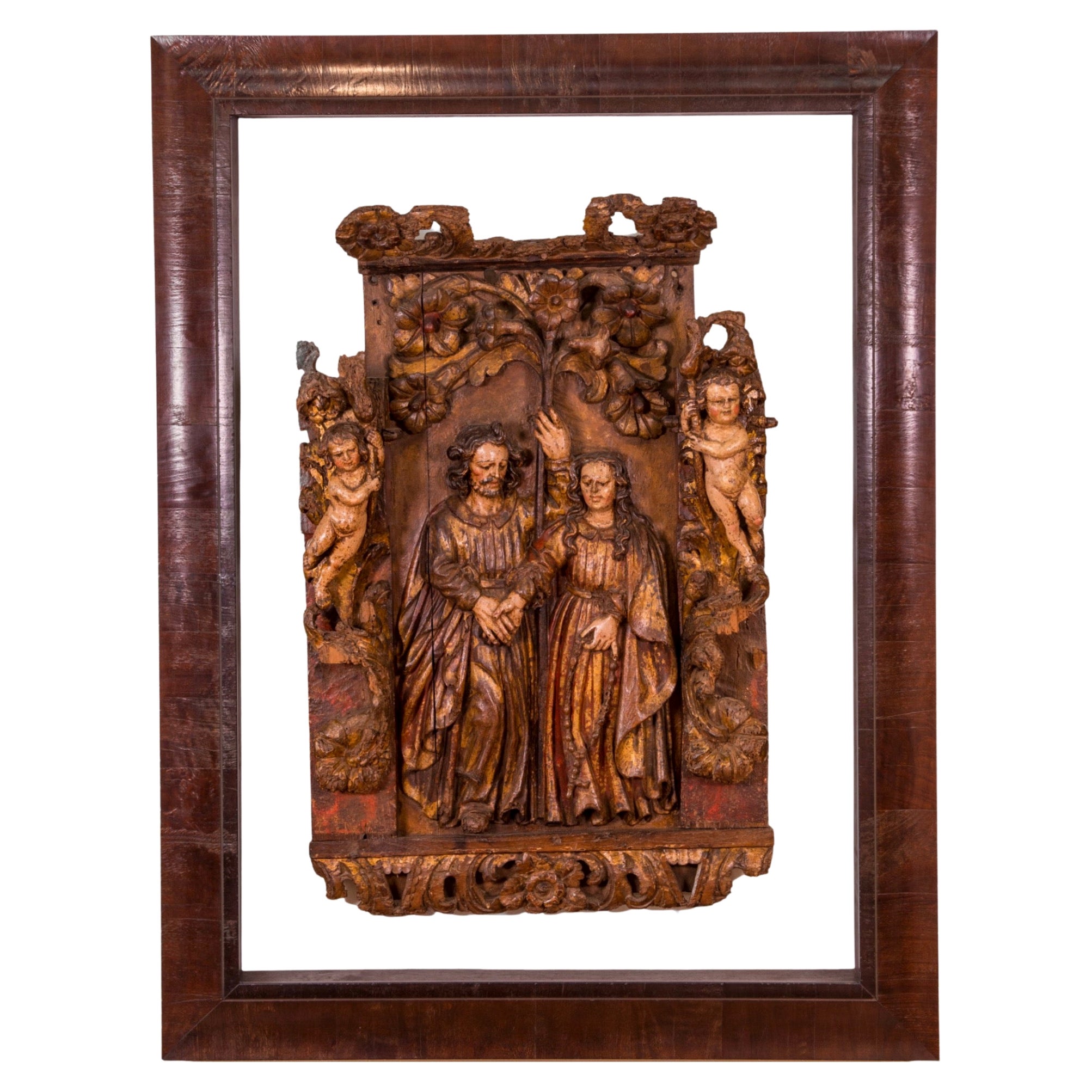 The Betrothal and Love of Mary and Joseph, 1500-1600s, Carved Wood Polychromed