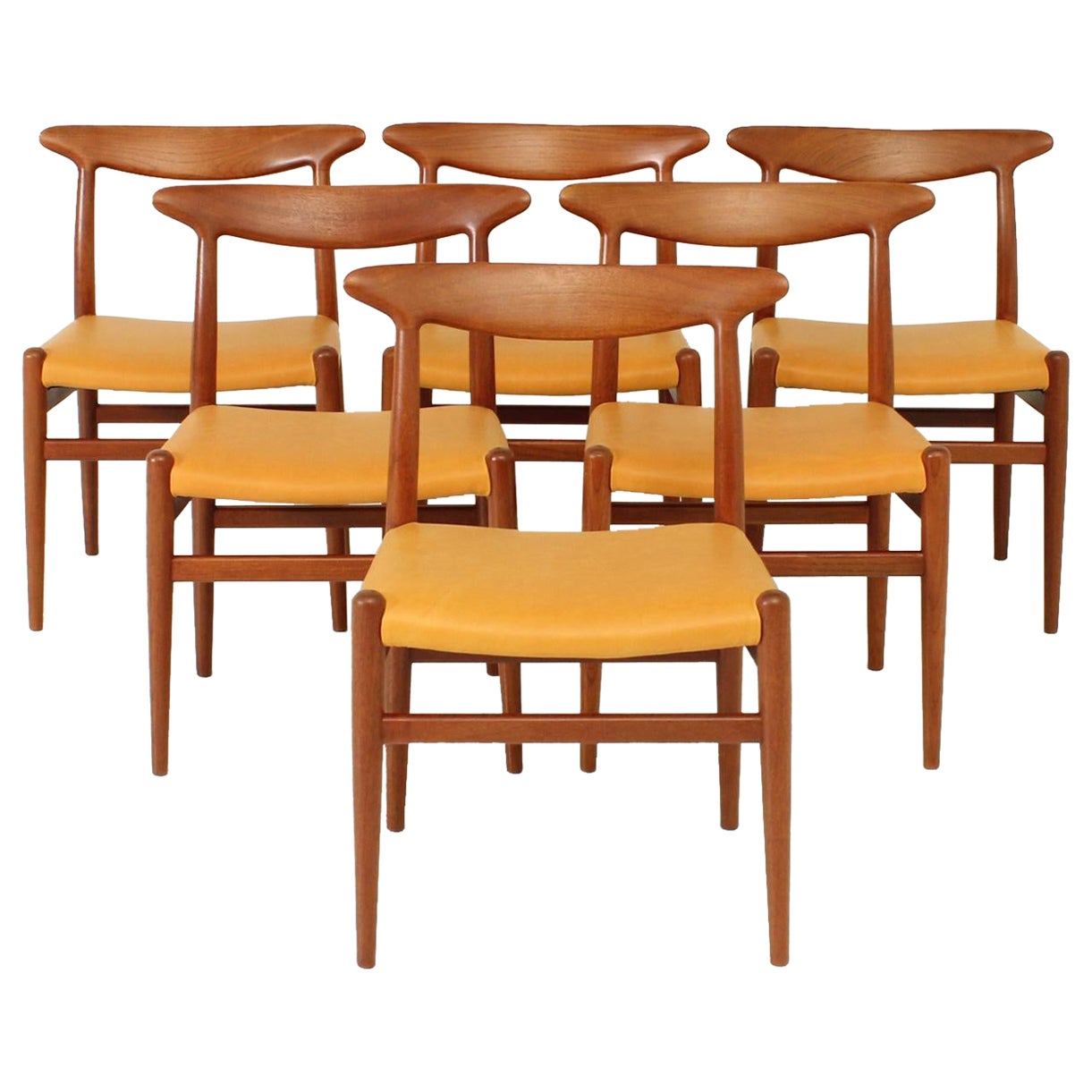 Set of Six W2 Dining Chairs by Hans Wegner For Sale