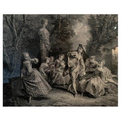 Antique Nicolas Lancret « the Game of Hide and Seek » Engraving 18th Century