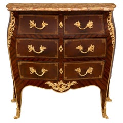 French 19th Century Louis XV St. Kingwood, Leather, Ormolu And Marble Commode