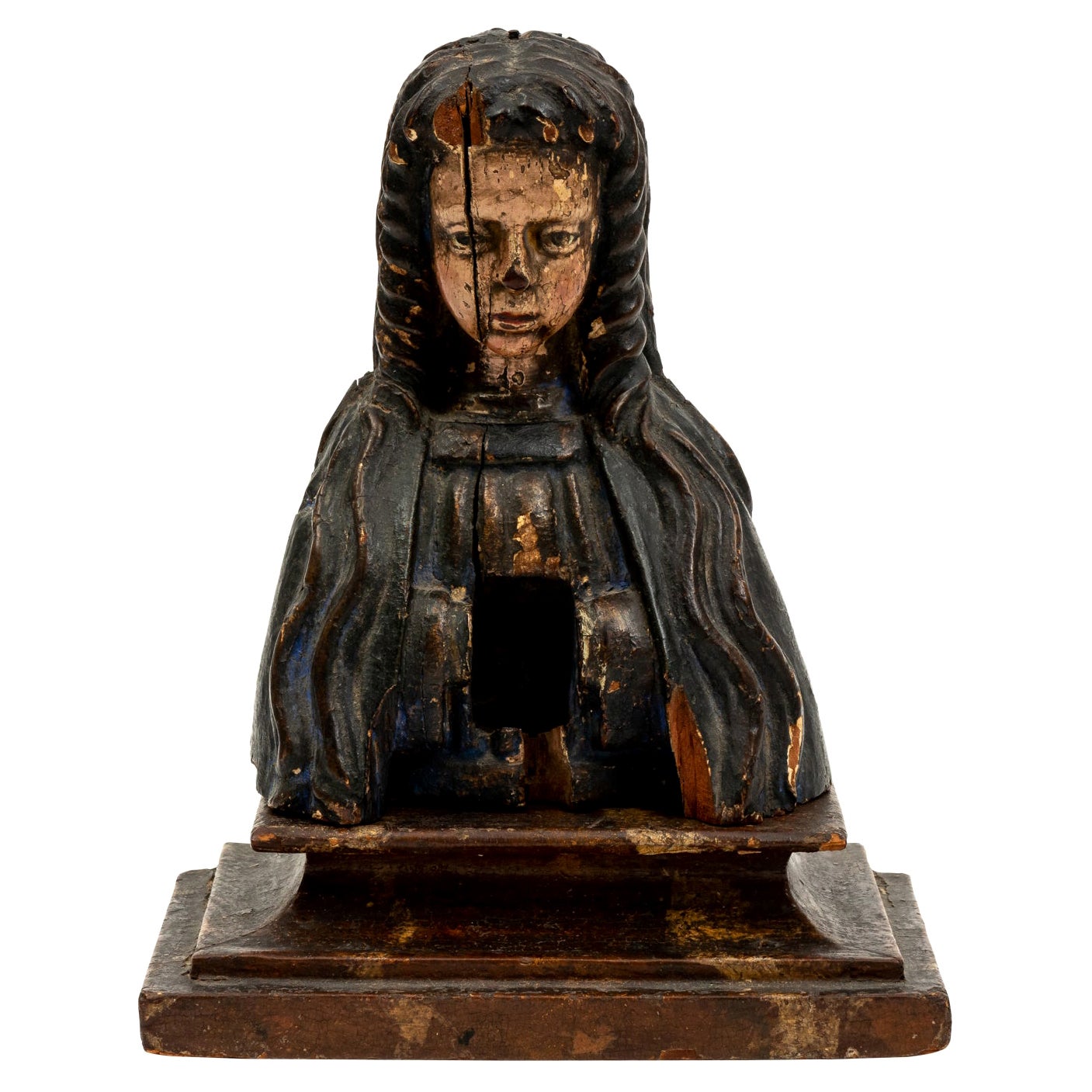 Carved Fruitwood and Polychrome Female Reliquary
