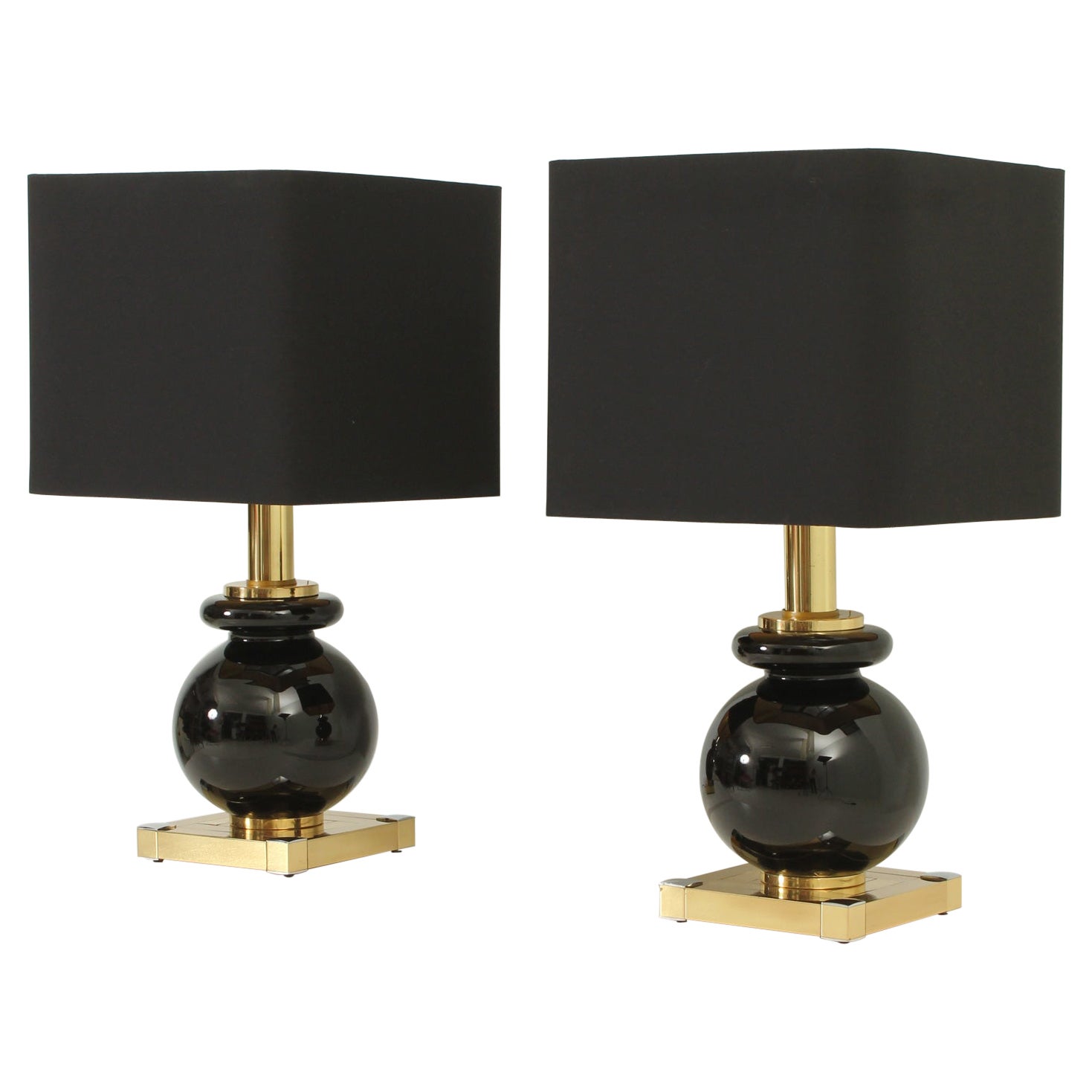 Pair of Lumica Table Lamps in Brass and Glass, Spain, 1970's For Sale