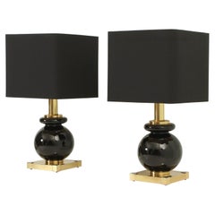Pair of Lumica Table Lamps in Brass and Glass, Spain, 1970's