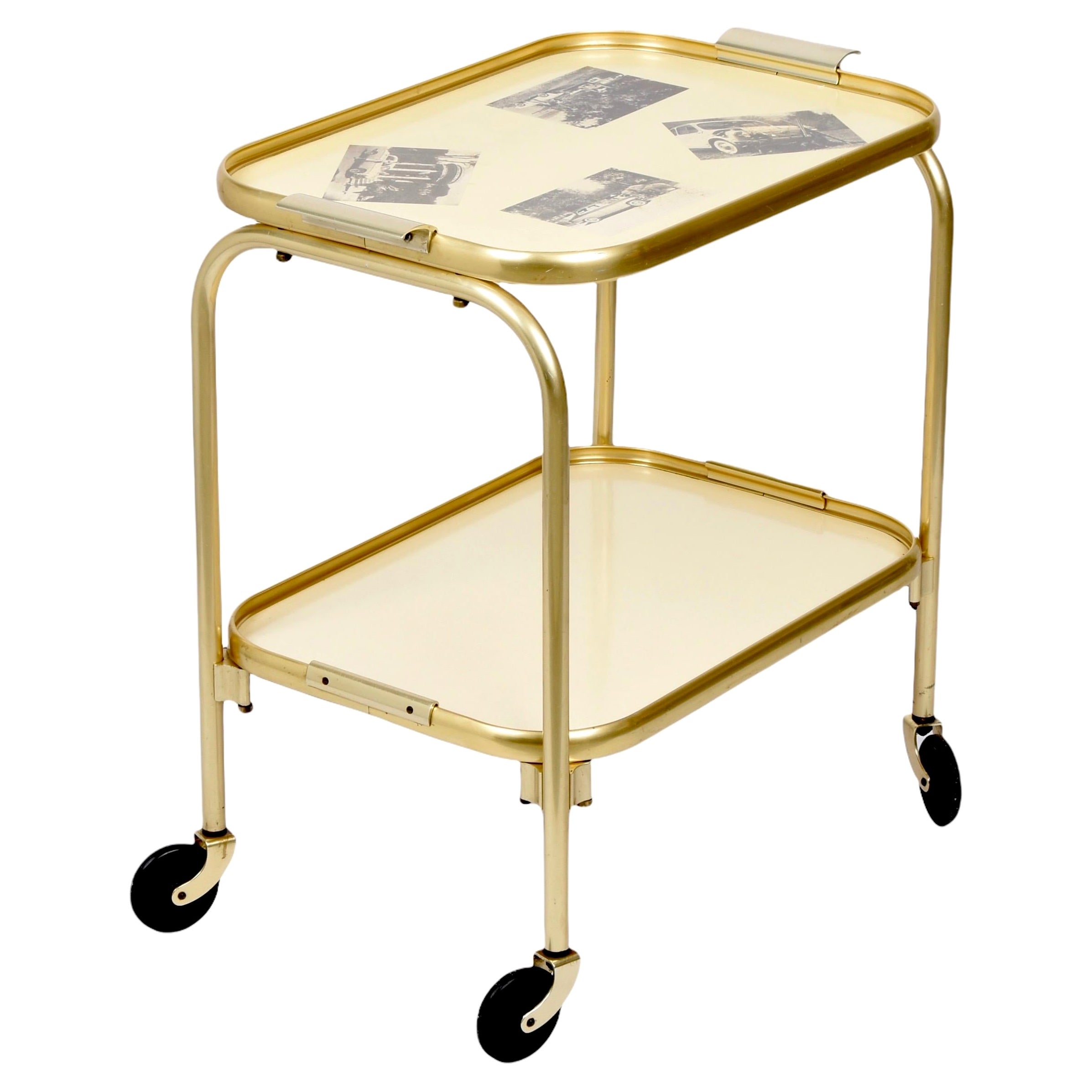 Mid-Century Golden Aluminum and Formica Italian Bar Cart with Pictures, 1950s