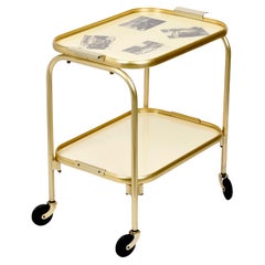 Retro Mid-Century Golden Aluminum and Formica Italian Bar Cart with Pictures, 1950s