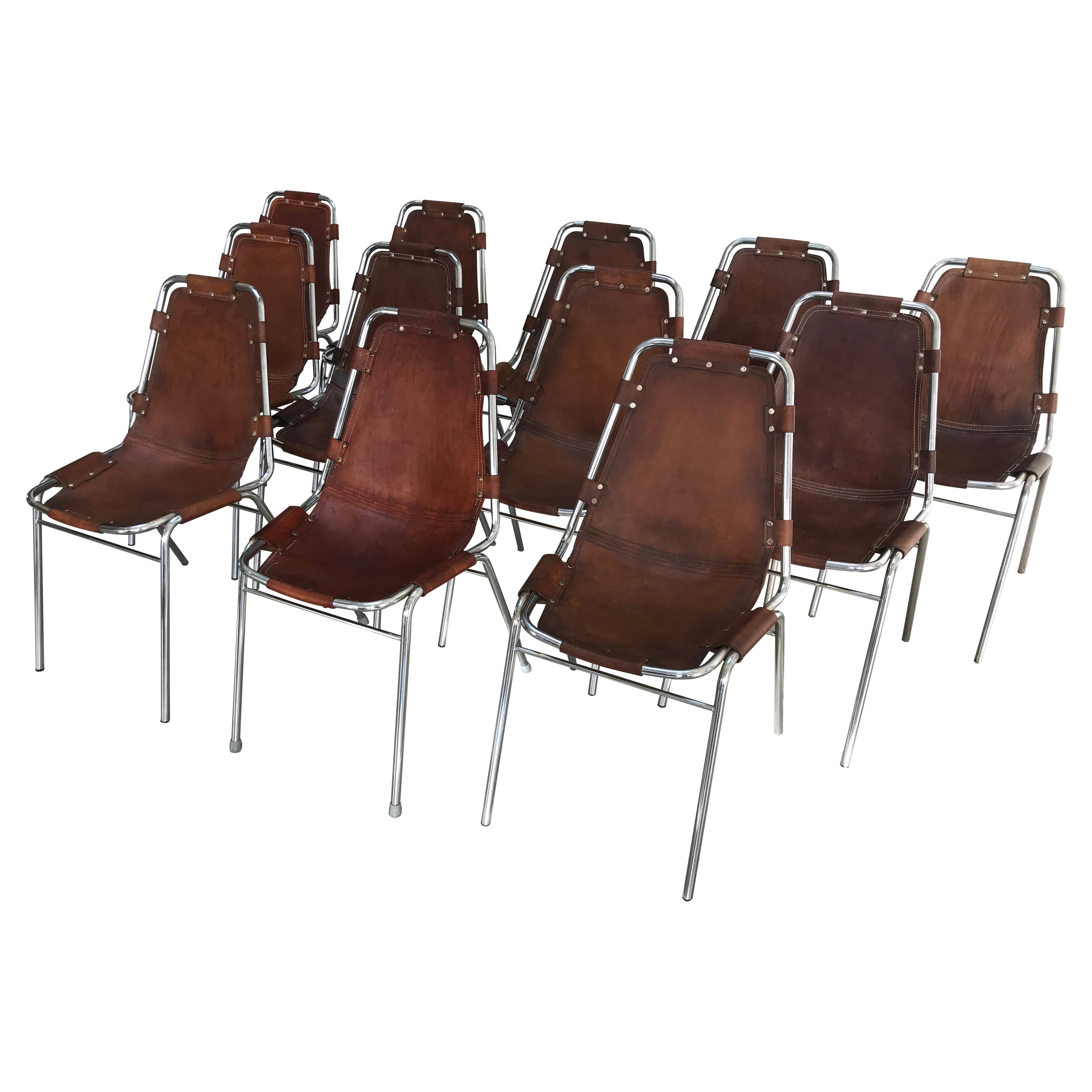 12 Les Arcs Dining Chairs Chosen by Charlotte Perriand for les Arcs France 1960s