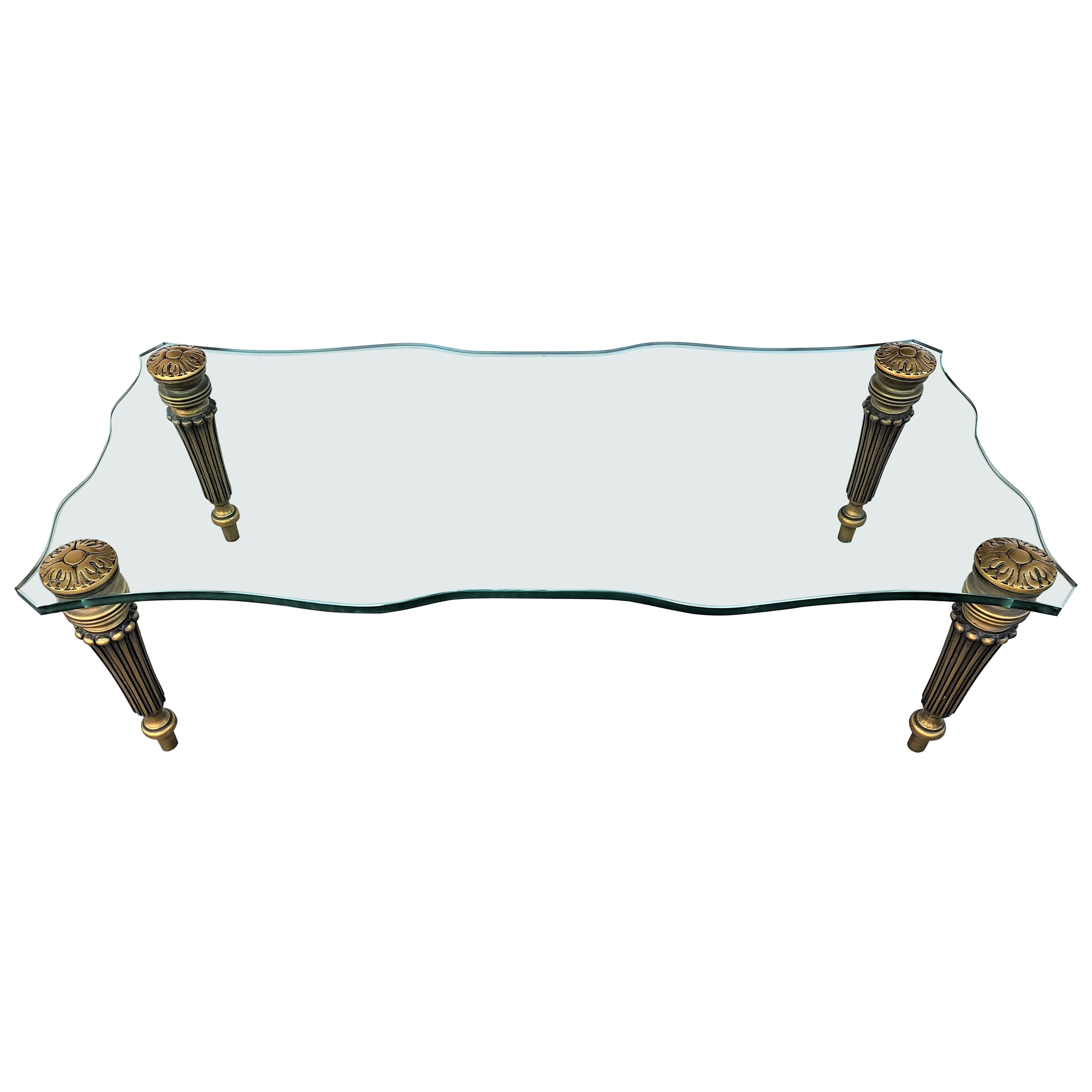 Table basse sculpturale en verre Hollywood Regency de style Francisco Hurtado