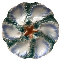 Majolica Oyster Blue Starfish Plate Digoin, circa 1910
