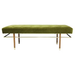 Harvey Probber Bench in Mahogany, Brass and Lush Green Mohair