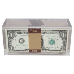 Vintage 1969 Pop Art Illusion, Stacks of 500 One Dollar Bills Lucite Sculpture