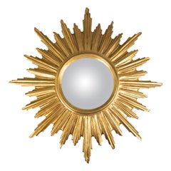 Mid-Century French Gilt Sunburst Starburst Convex Mirror
