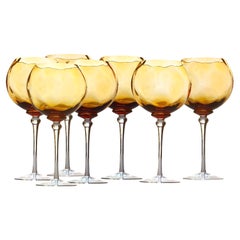 Hand-Blown Artisan Glass Wine Goblets, Set of 7